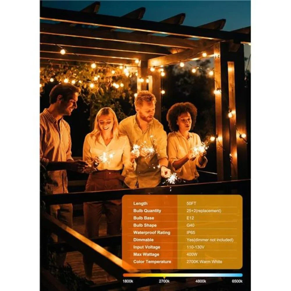Brightown Outdoor String Lights, 50FT 25 G40 Bulbs Shatterproof Patio Lights